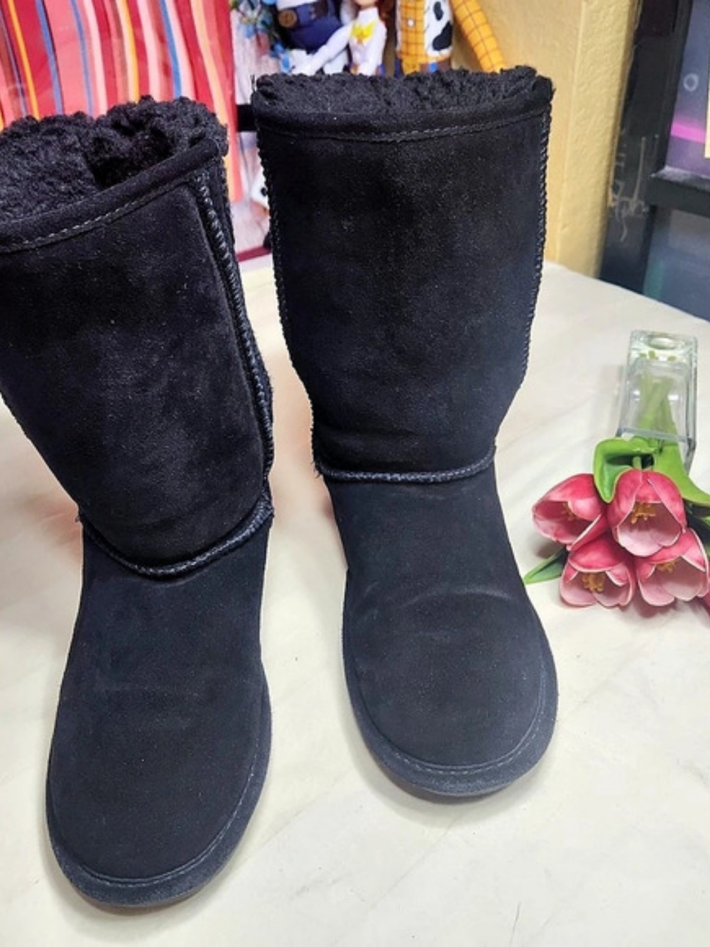 Bearpaw Stella Sheepskin Knit Cuff Boots Black US 10